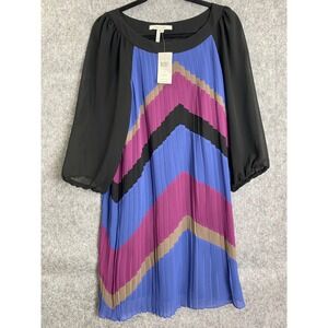 Max and Cleo Eliza Dress NWT $148 Size M Chevron Pleated Shift‎ Sheer Sleeves